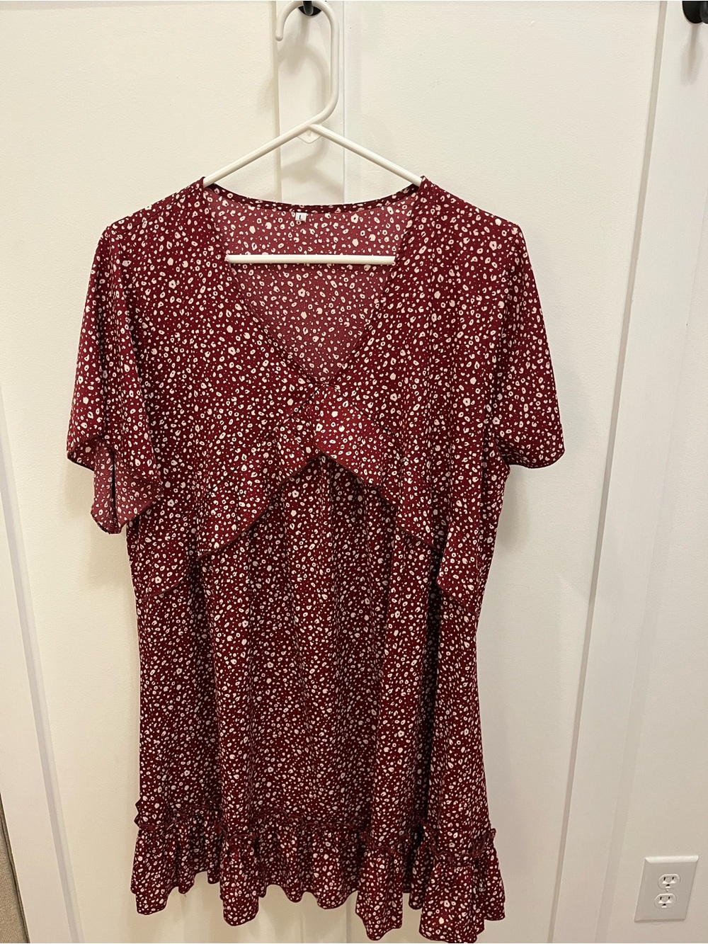 Amazon Burgundy Floral Midi Dress with Ruffle Hem